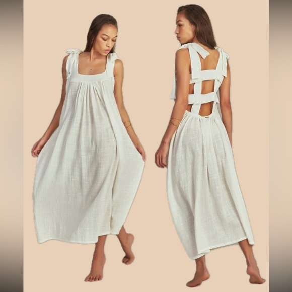 Empress Bleeker Tie-Shoulder Cover-Up Dress Maxi White - Picture 1 of 16